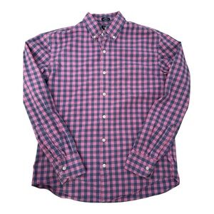 J. Crew Men's Vibrant Pink and Blue Plaid Shirt